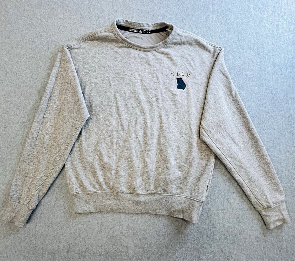 adidas Georgia Tech Crewneck Sweatshirt Gray Graphic Print Mens Size S